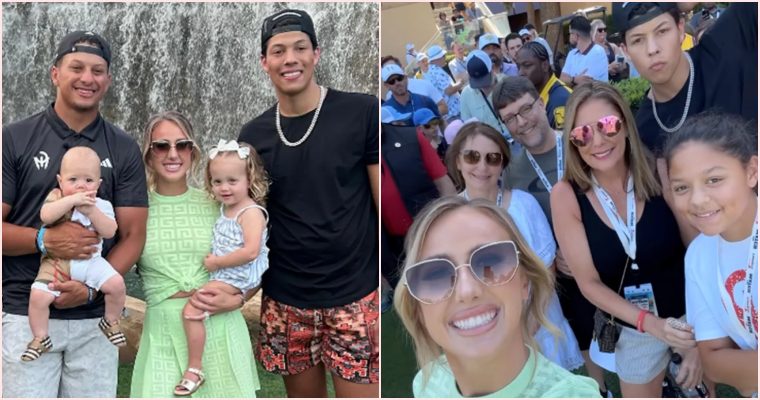 Jackson Mahomes, in a rare appearance, stands behind the Chiefs quarterback during “The Match.”