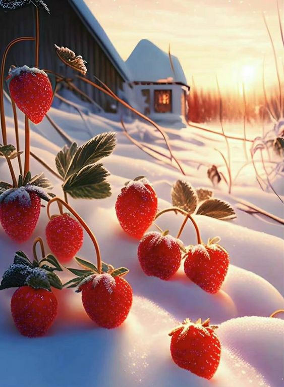 The peaceful beauty of the strawberry garden covered in a blanket of snow leaves everyone enchanted. – The Daily Worlds