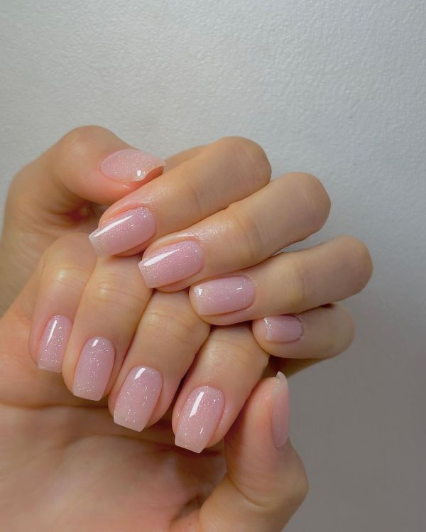 Nude Jelly Nails with Glitter