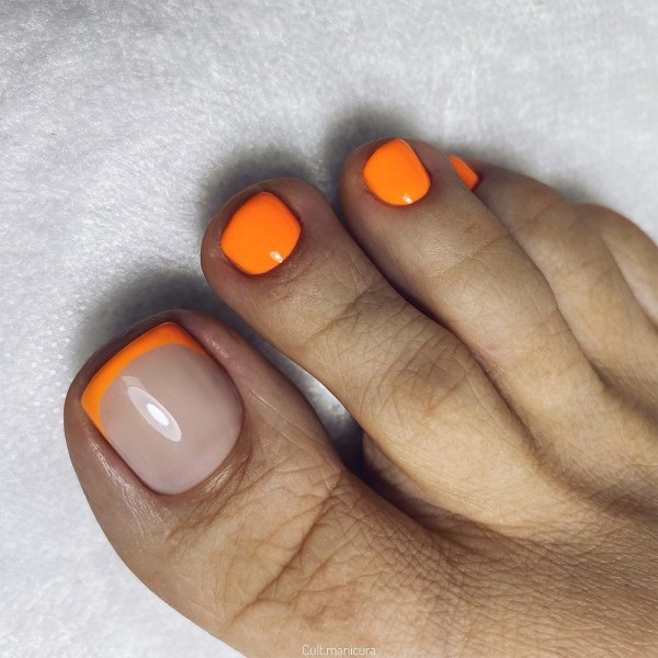 Orange Toe Nails with French Tip Big Toe