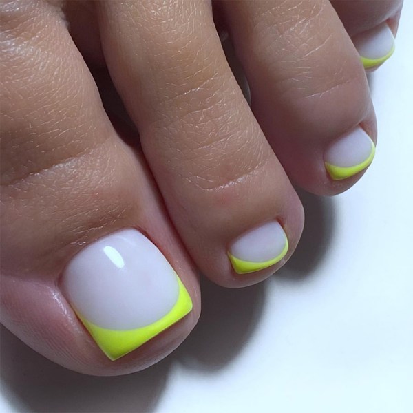 Yellow French Toe Nails on White Base