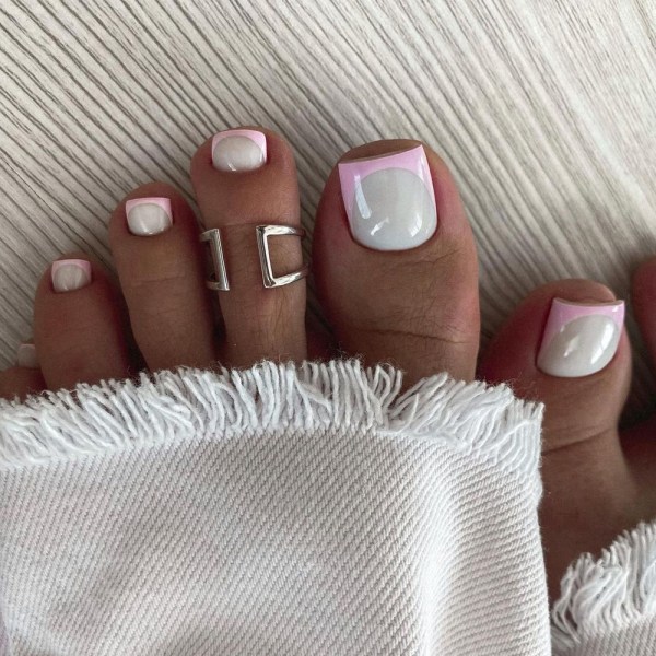 Milky Pink and White French Tips Pedicure