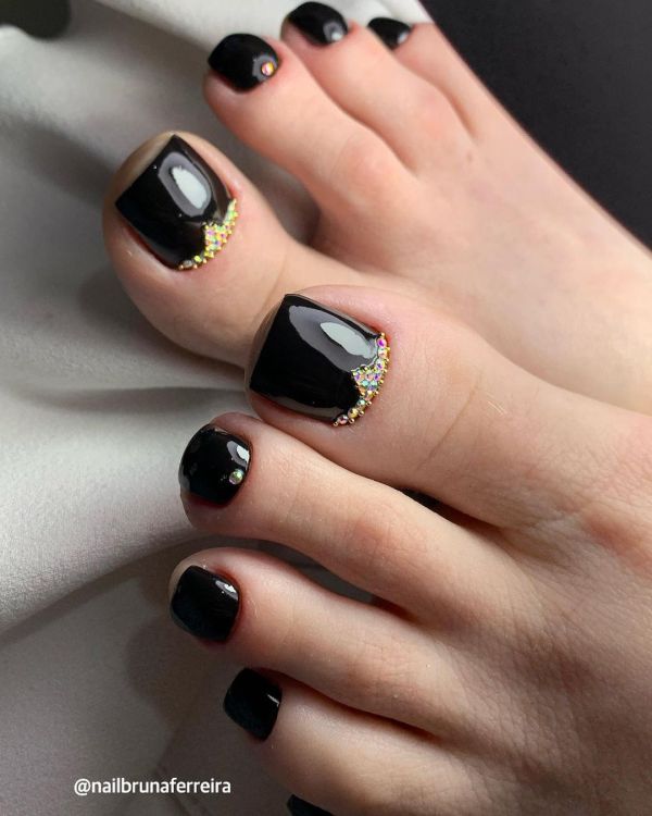 Black Pedicure with Gems