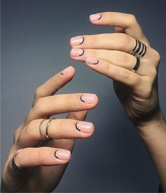 Short natural clear nails with minimalist little dots nail art