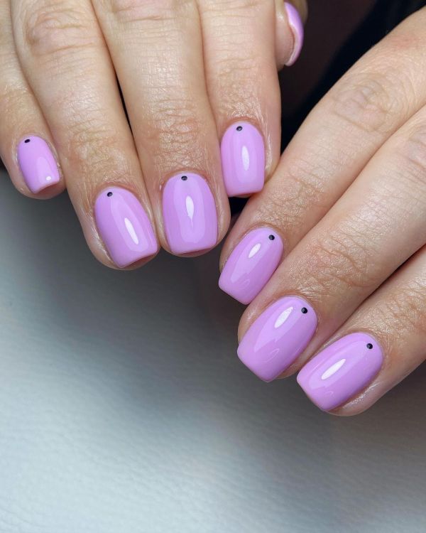 Lilac Nails with Black Dots