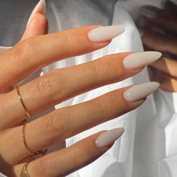 Milky White Almond Nails