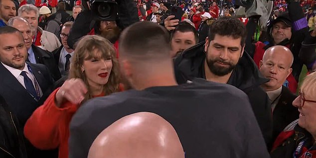 Swift was visibly emotional as she hugged Kelce for the first time in the moments after his win