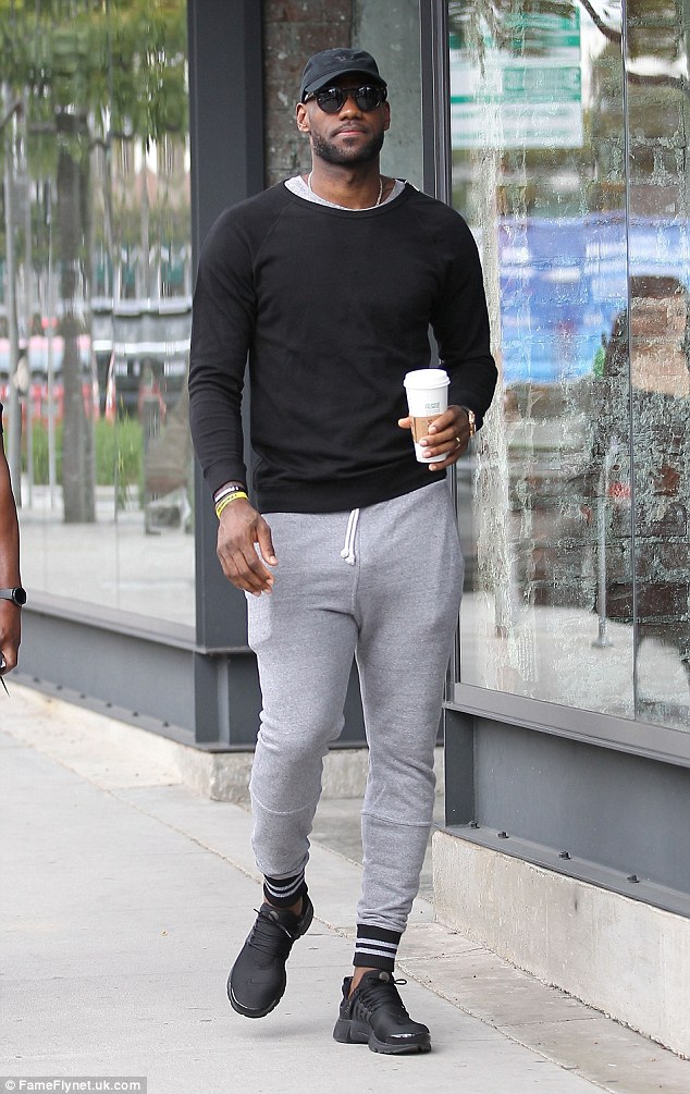 NBA star LeBron James looked casual in tight pants while walking around drinking gentle chilled coffee