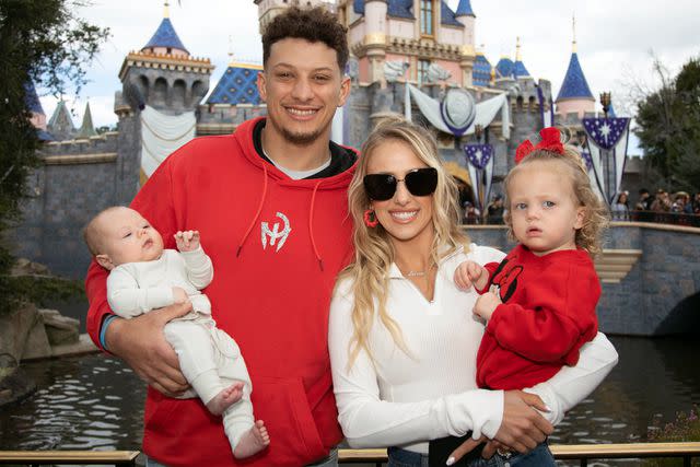 <p>Christian Thompson/Disneyland Resort via Getty</p> Patrick Mahomes and family