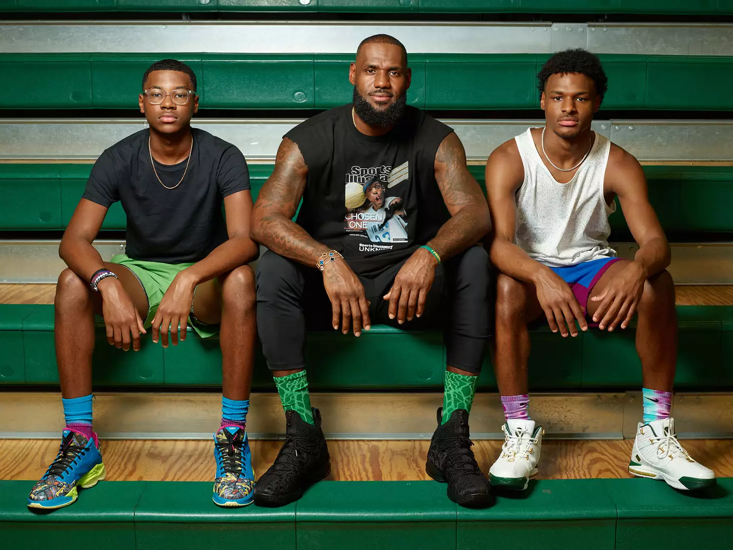 LeBron James (6) and his two sons Bronny James and Bryce James