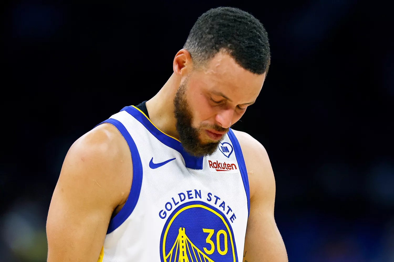 Stephen Curry #30 of the Golden State Warriors looks on during a game against the Orlando Magic at Kia Center on March 27, 2024 in Orlando, Florida. 