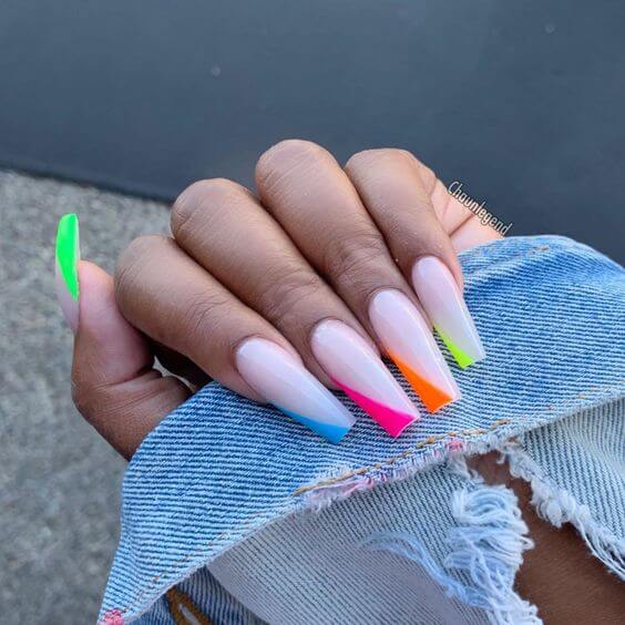 Brightly Colored V French Tip Ballerina Nails