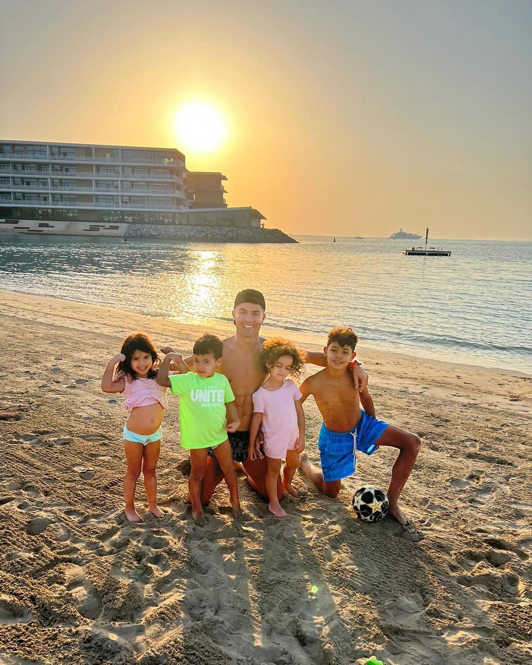 Cristiano Ronaldo was pictured on a mid-season trip to Dubai with four of his children