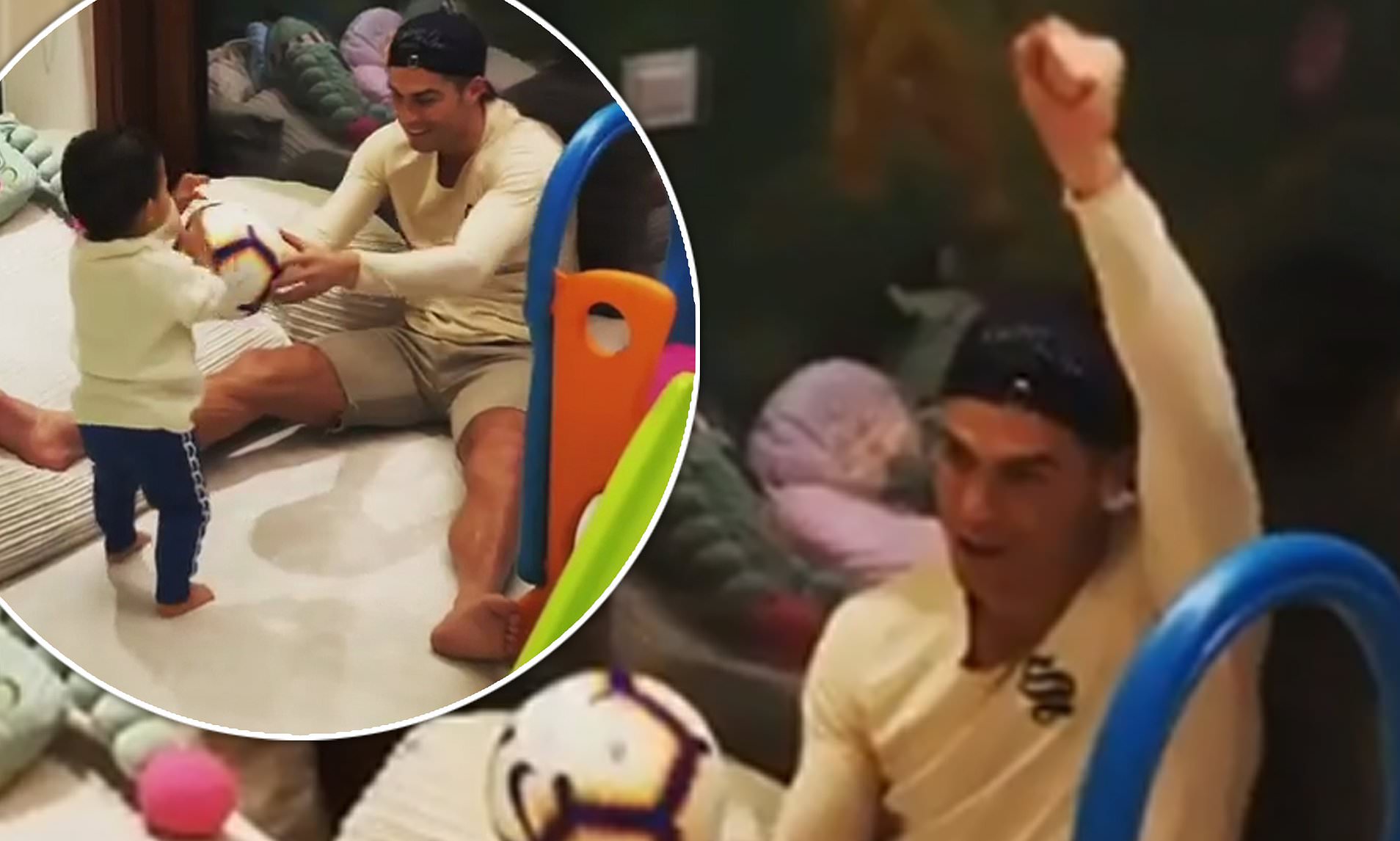 Cristiano Ronaldo's toddler son Mateo follows in his footsteps as he teaches him football skills | Daily Mail Online