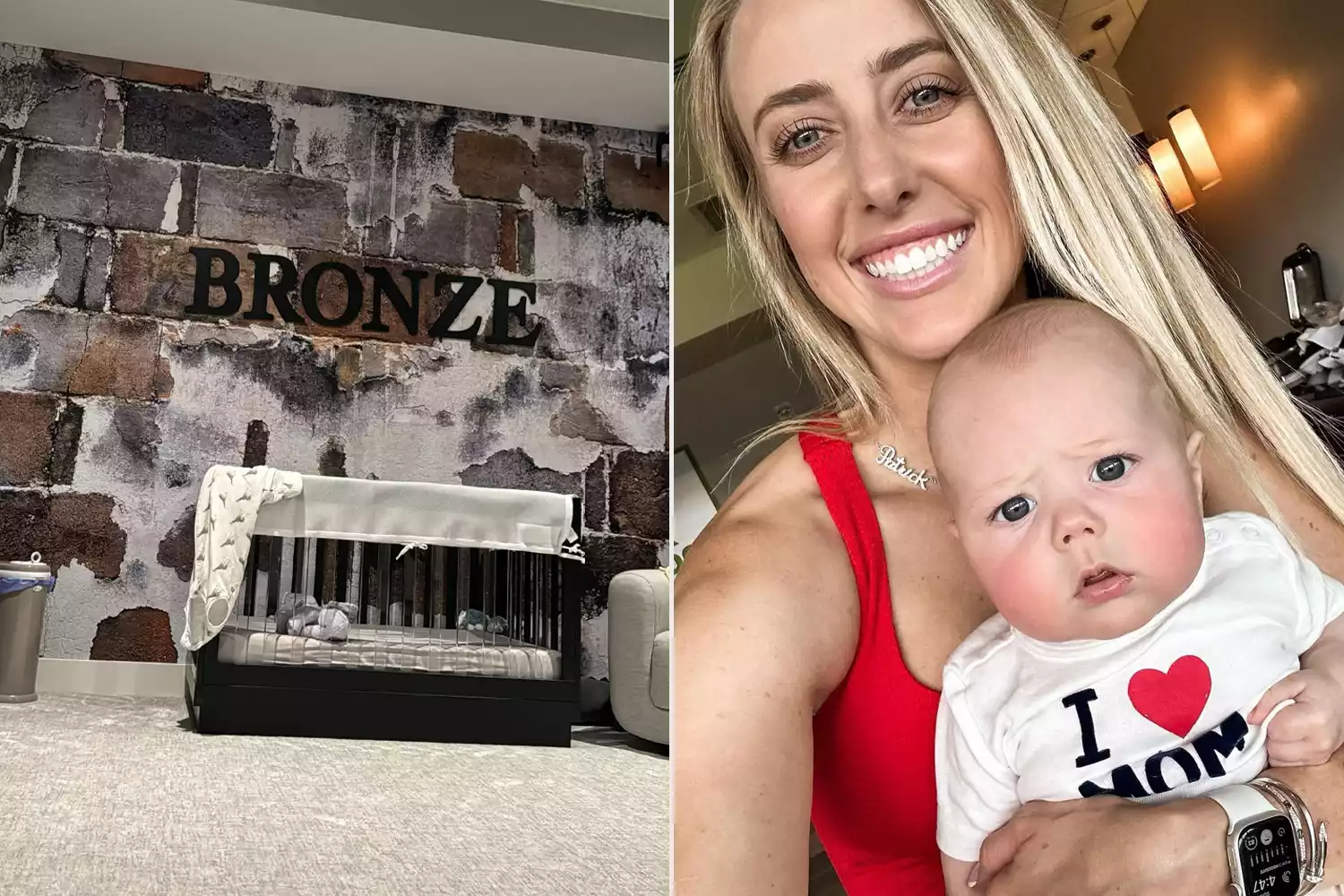 Bronze Mahomes' nursery (left); Brittany Mahomes and Bronze (right)