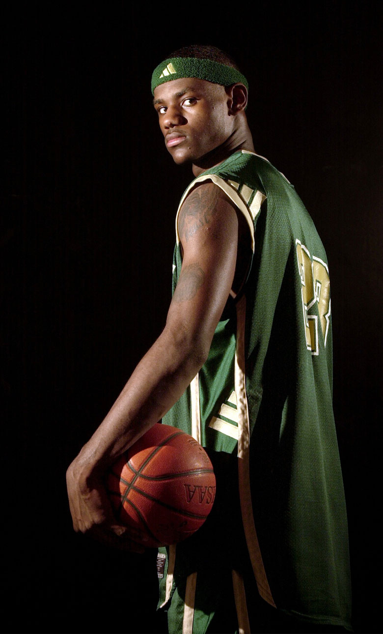 2002 Winter High School All-Star MVP for Boys basketball: LeBron James of St. Vincent-St. Mary. James is a junior. Photo shot at St. Vincent-St. Mary for All-Star section that runs April 16, 2002. (Marvin Fong/ The Plain Dealer)