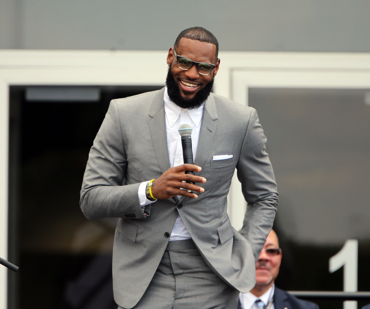 LeBron James speaks to the crowd during the grand opening of the LeBron James Family Foundation and Akron Public school's I Promise school Monday, July 30, 2018.  Joshua Gunter, cleveland.com