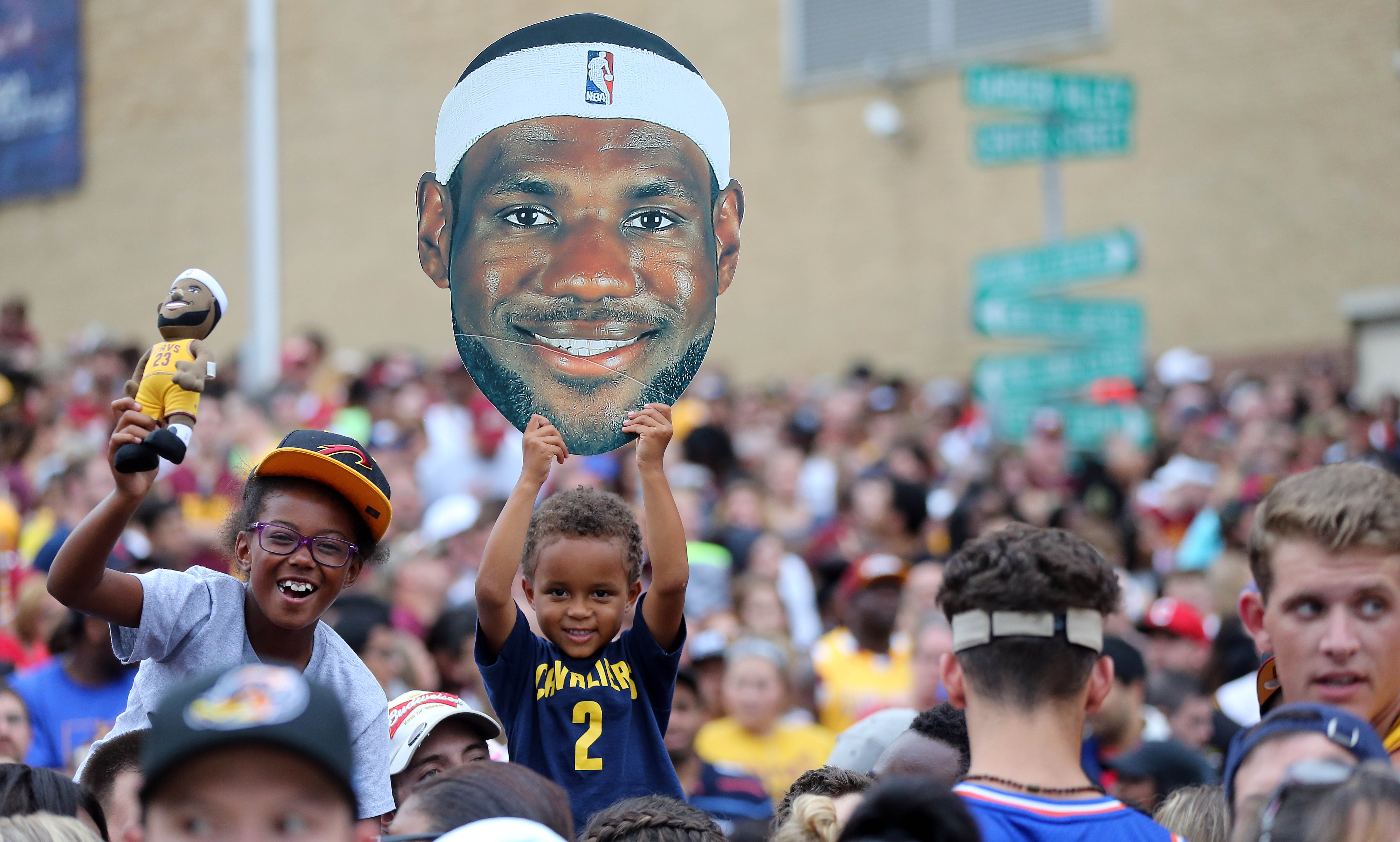 Fans celebrate at a rally to honor Cleveland Cavaliers forward LeBron James after winning the NBA championship and MVP award.   Joshua Gunter, cleveland.com.  June 23, 2016. Akron.