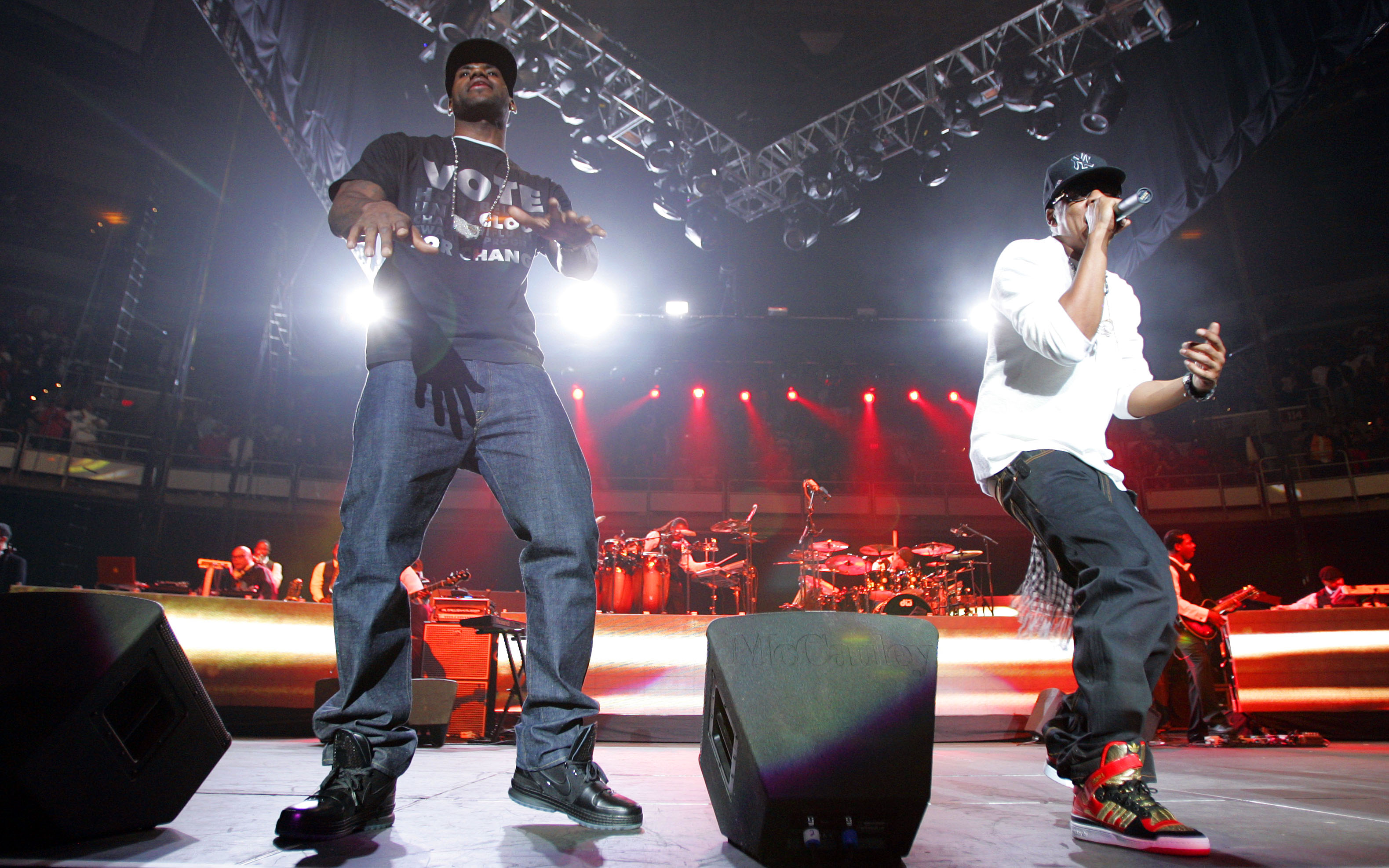 LeBron James takes the stage with Jay-Z for the Last Chance for Change concert  in support of Barack Obama Wednesday, October 29, 2008 at Quicken Loans Arena in Cleveland.  (Joshua Gunter/ The Plain Dealer)