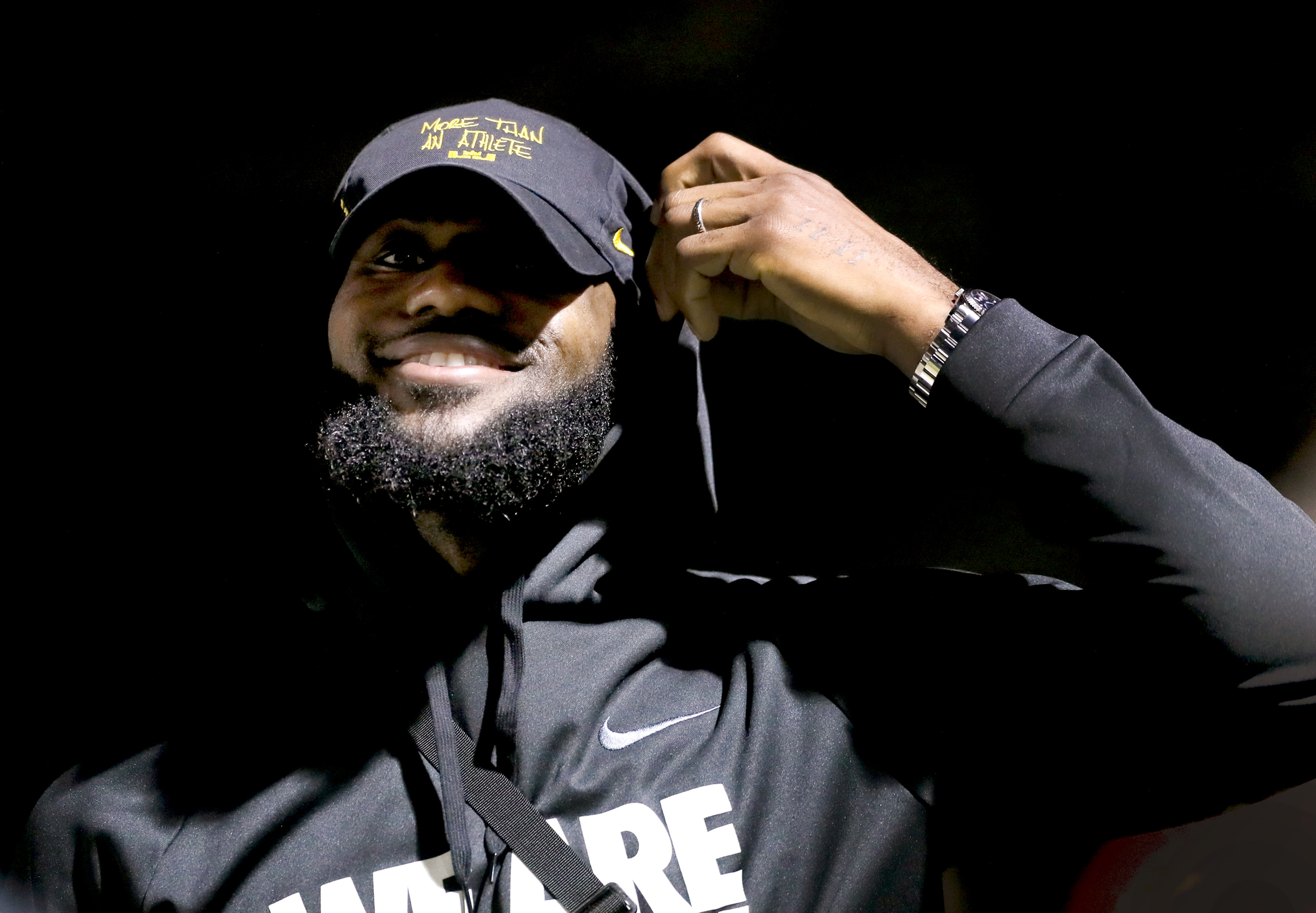 LeBron James, formerly of the Cleveland Cavaliers, now with the Los Angeles Lakers, was on the sideline during the SVSM-Benedictine football game in Akron, OH, Friday, September 7, 2018.  (Marvin Fong / The Plain Dealer)