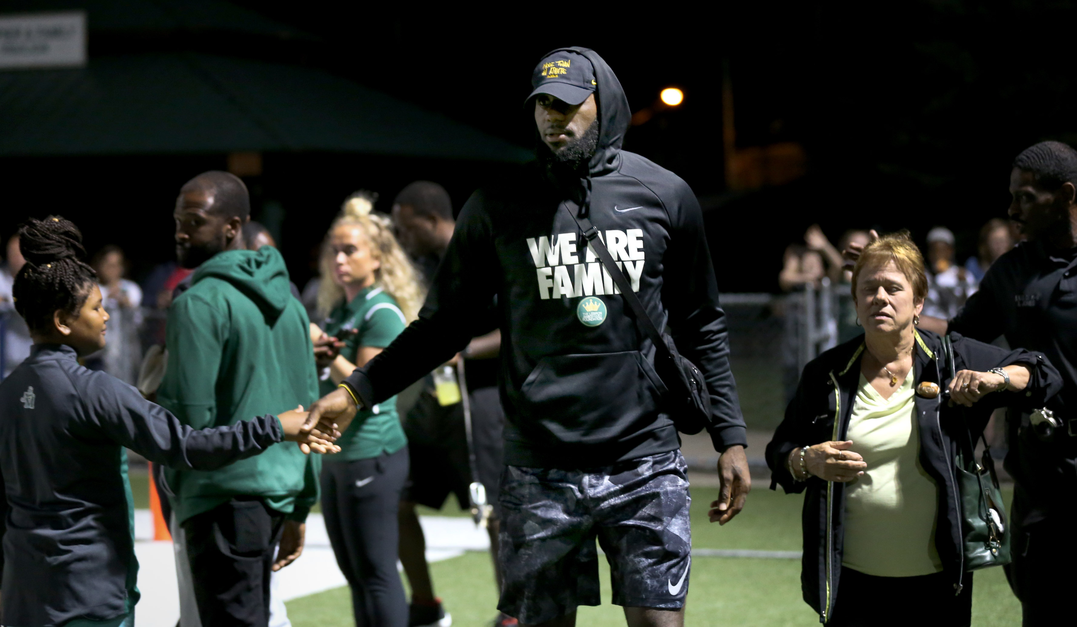 LeBron James, formerly of the Cleveland Cavaliers, now with the Los Angeles Lakers, was on the sideline during the SVSM-Benedictine football game in Akron, OH, Friday, September 7, 2018.  (Marvin Fong / The Plain Dealer)