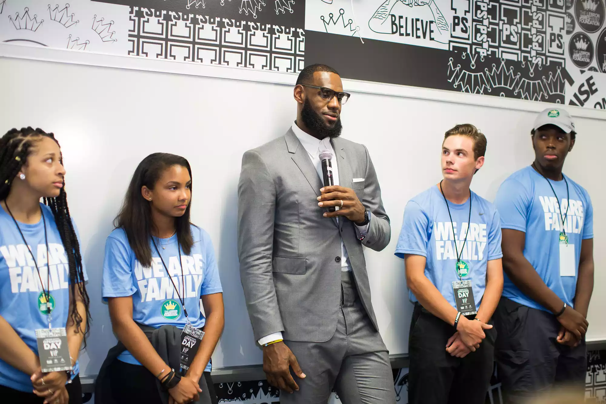 LeBron James addresses the media following the grand opening of the I Promise school on July 30, 2018 in Akron, Ohio. The new school is a partnership between the LeBron James Family foundation and Akron Public Schools. 