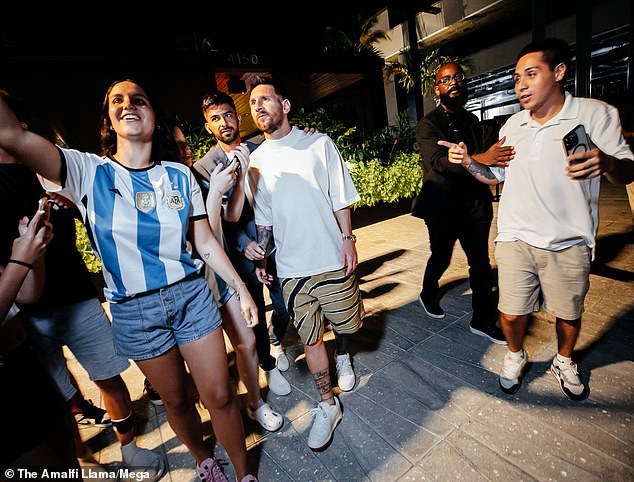 Messi was stopped for photos by fans as the Inter Miami star arrived for the family dinner