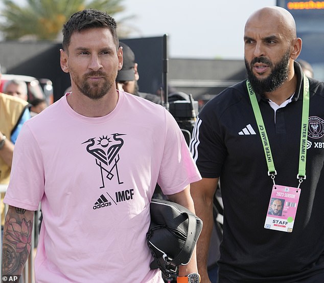 Lionel Messi's bodyguard (right) has revealed what the superstar said about him to his wife Antonela Roccuzzo in a 'beautiful moment'