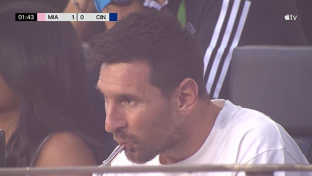 Lionel Messi was also watching on from the stands as he continues to recover from injury