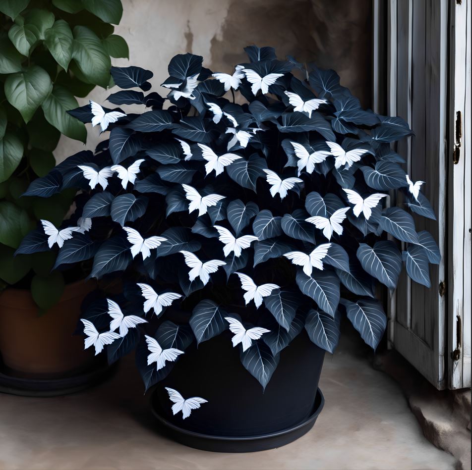 Begonia Butterfly Wings with White Butterfly-Shaped Leaves in a Pot